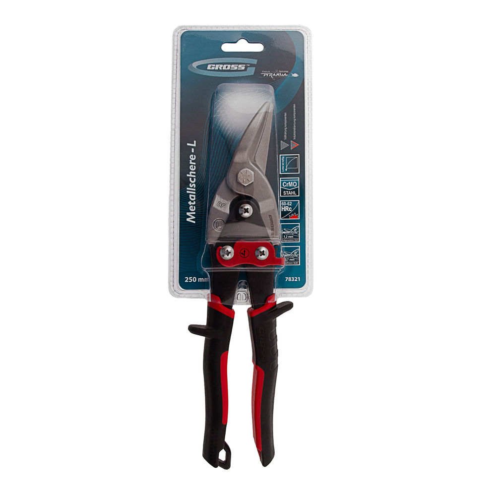 Ножницы по металлу Piranha, 250 мм, прямой и левый рез, сталь СrMo, двухкомпонентные рукоятки Gross