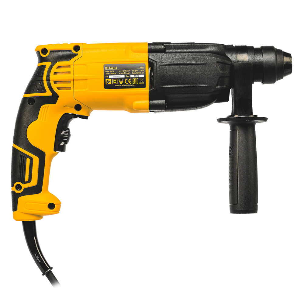 Перфоратор электрический RH-650-18, SDS-plus, 650 Вт, 2.0 Дж, 3 плюс 1 режим Denzel (26603)
