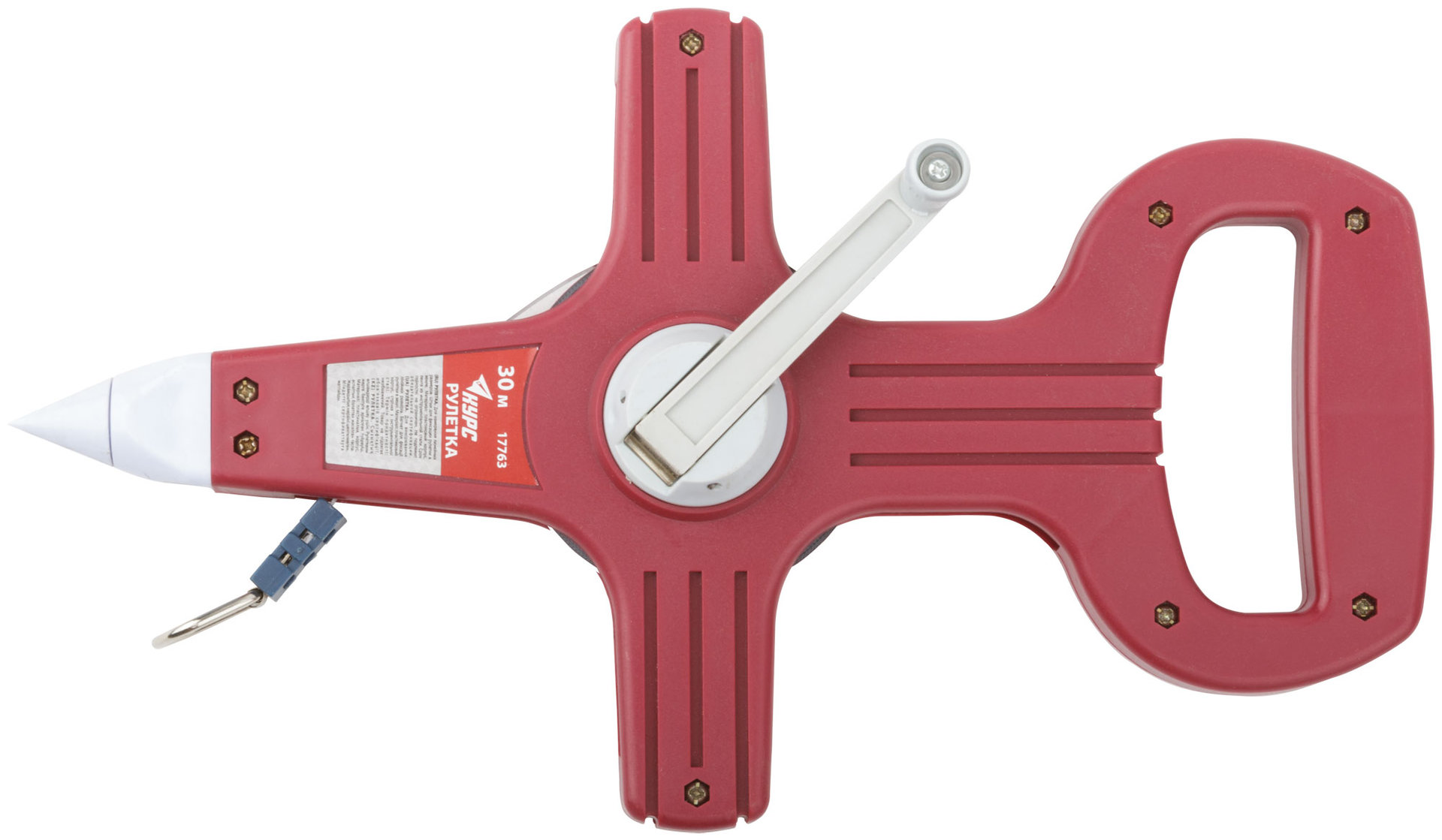 Рулетка геодезическая, стальная лента, красный открытый пластиковый корпус 30 м