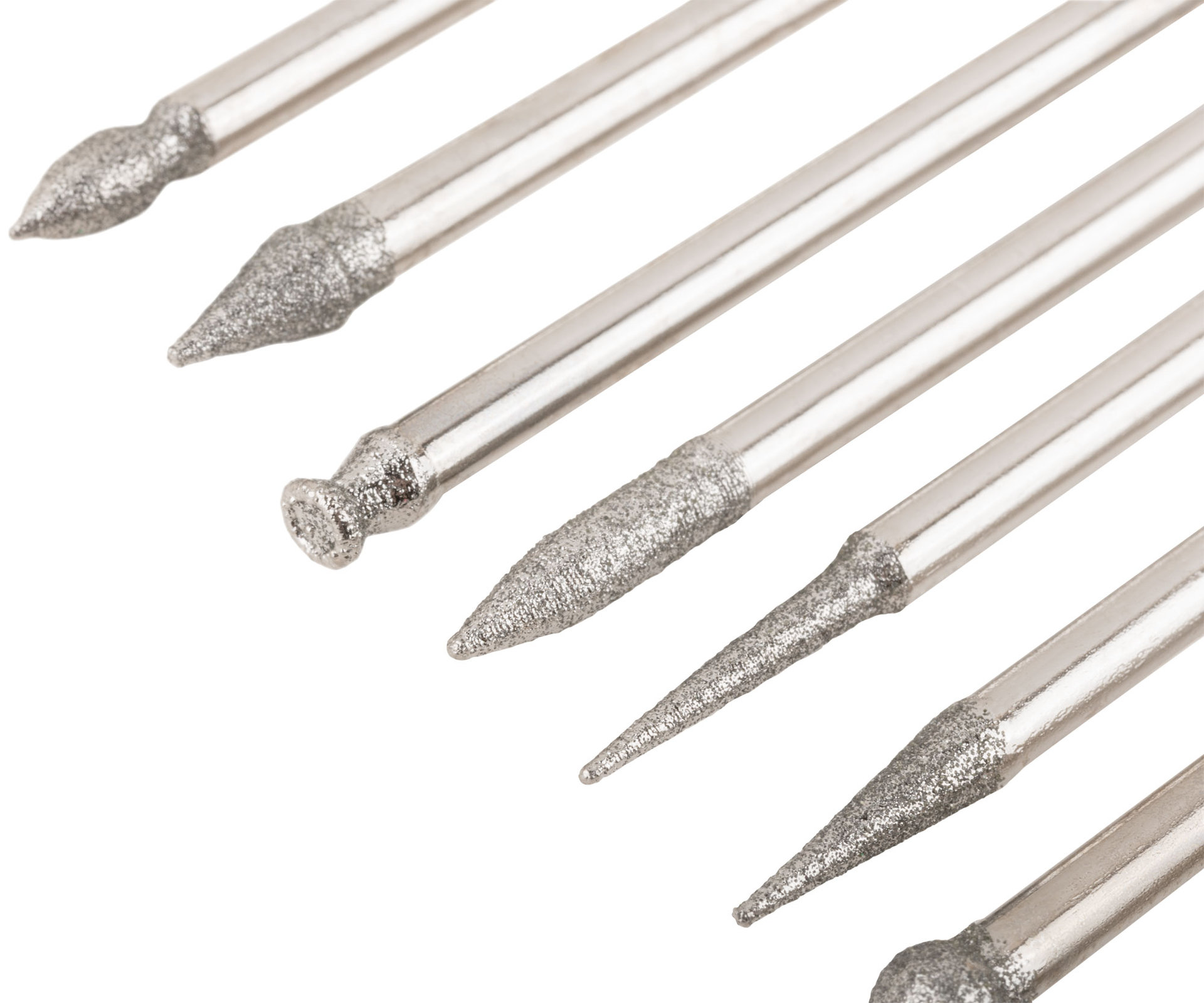 Шарошки, усиленная сталь с алмазным напылением, штифт диам. 3 мм, 20 шт. (36480М)