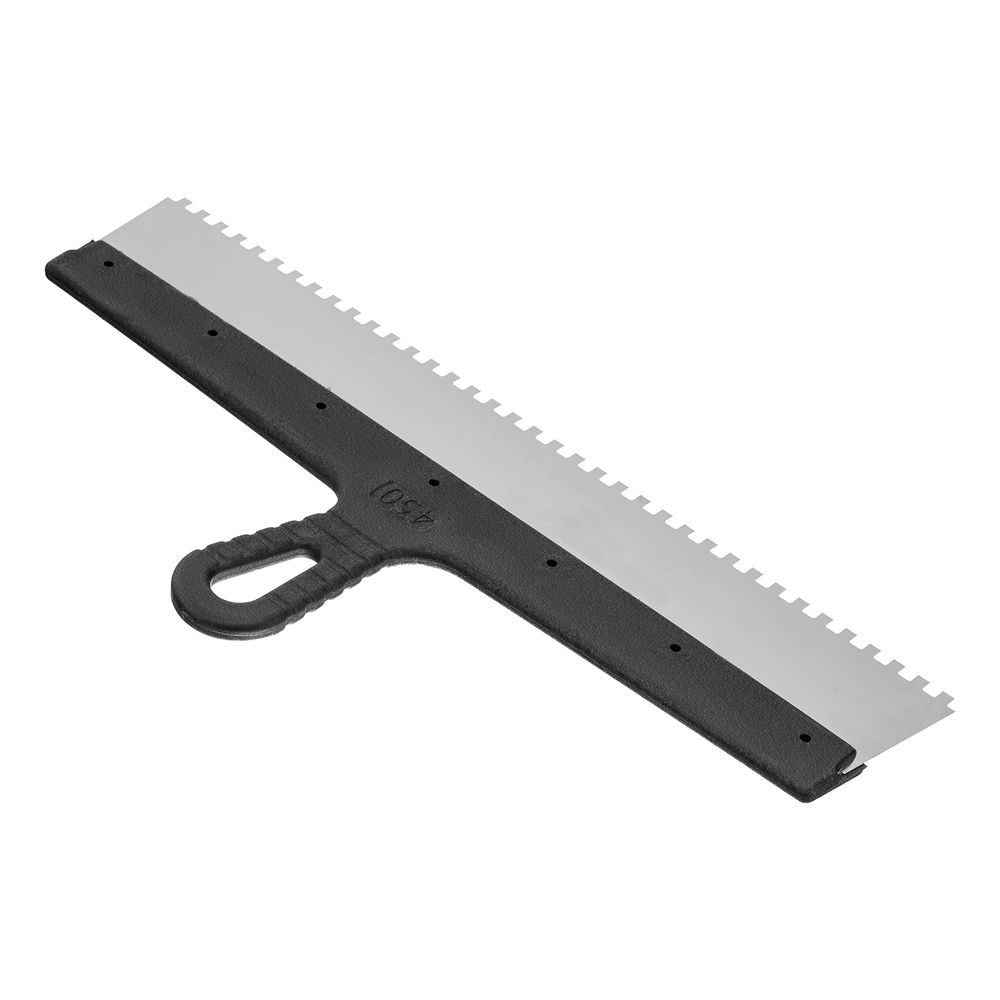 Шпатель из нержавеющей стали, 450 мм, зуб 6 х 6 мм, пластмассовая ручка Сибртех (85470)