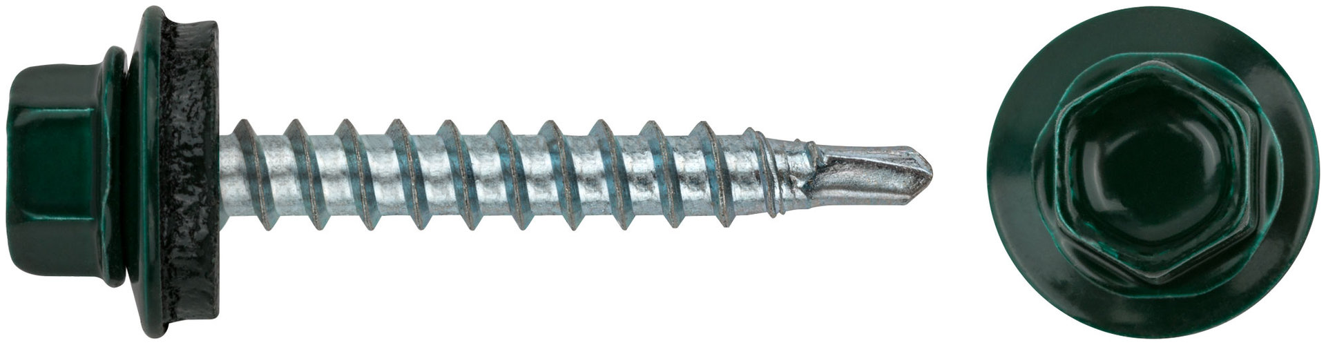 Шурупы кровельные со сверлом 4.8 х 32, темно-зеленый RAL-6005 100шт. Фасовка (23565-0)