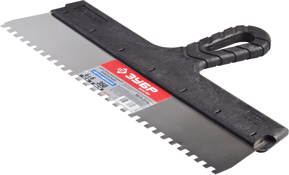 Шпатель фасадный нержавеющий 350 мм зуб 6?6 мм пластиковая ручка ЗУБР 10078-35-06