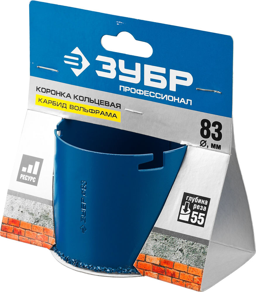 Коронка кольцевая 83 мм, L 55 мм, карбид вольфрама ЗУБР Профессионал 33350-83_z01