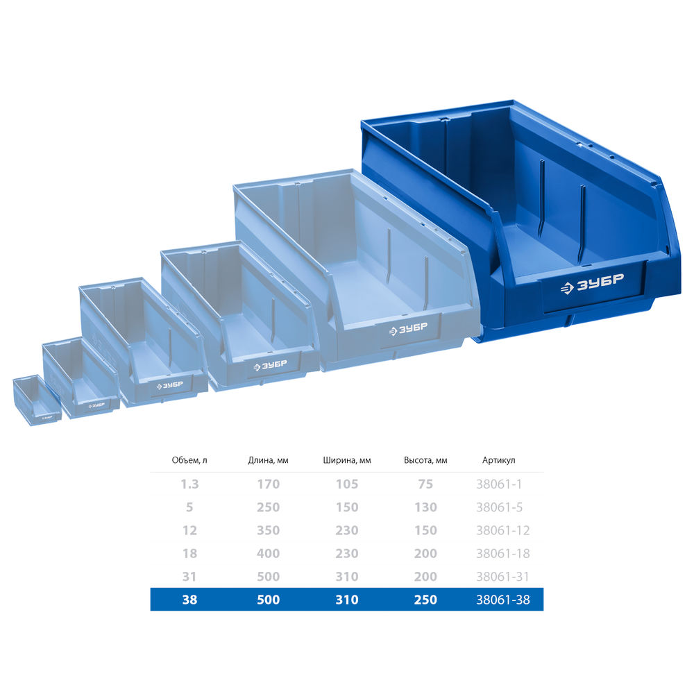 Складской лоток 38 л 500 х 310 х 250 мм Профессионал ЗУБР ЛСК-38 38061-38