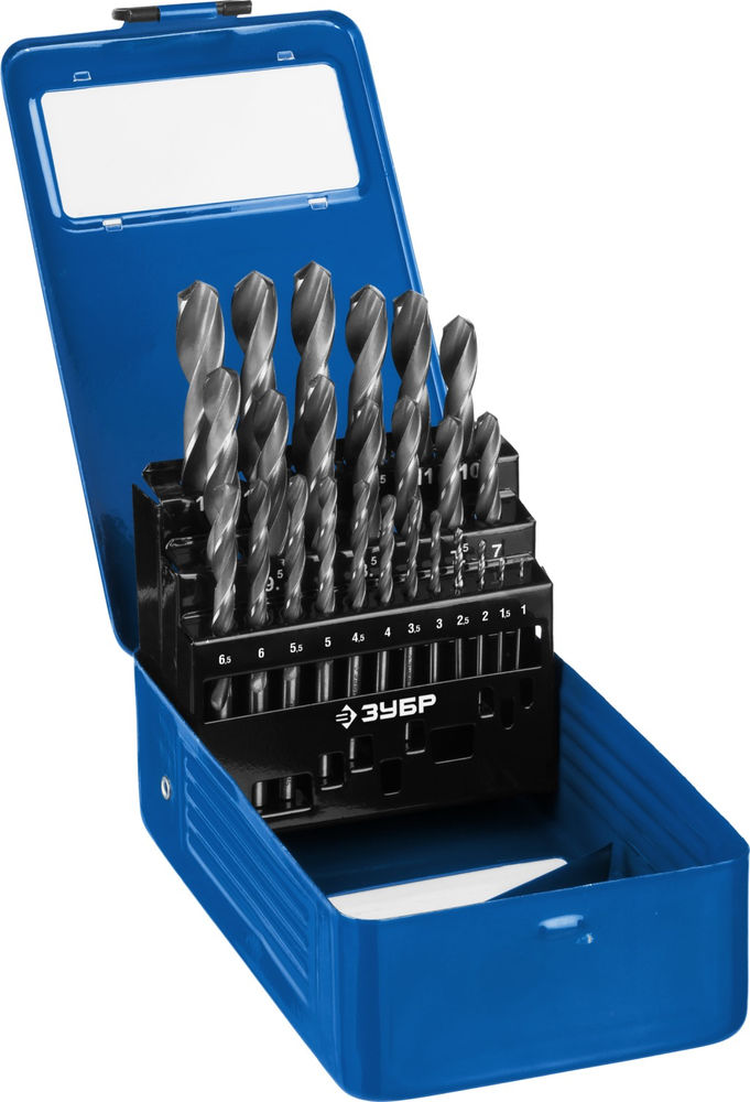 Набор сверл по металлу в мет. боксе 1-13 мм 25 шт сталь Р6М5 класс В ЗУБР ПРОФ-В Профессионал 29621-H25