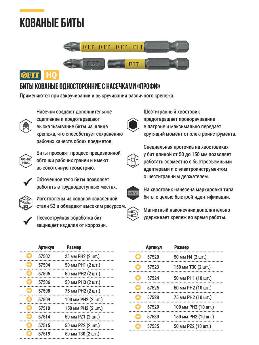 Биты кованые, сталь S2, односторонние 100 мм PH2, Профи 2 шт., блистер (57509)