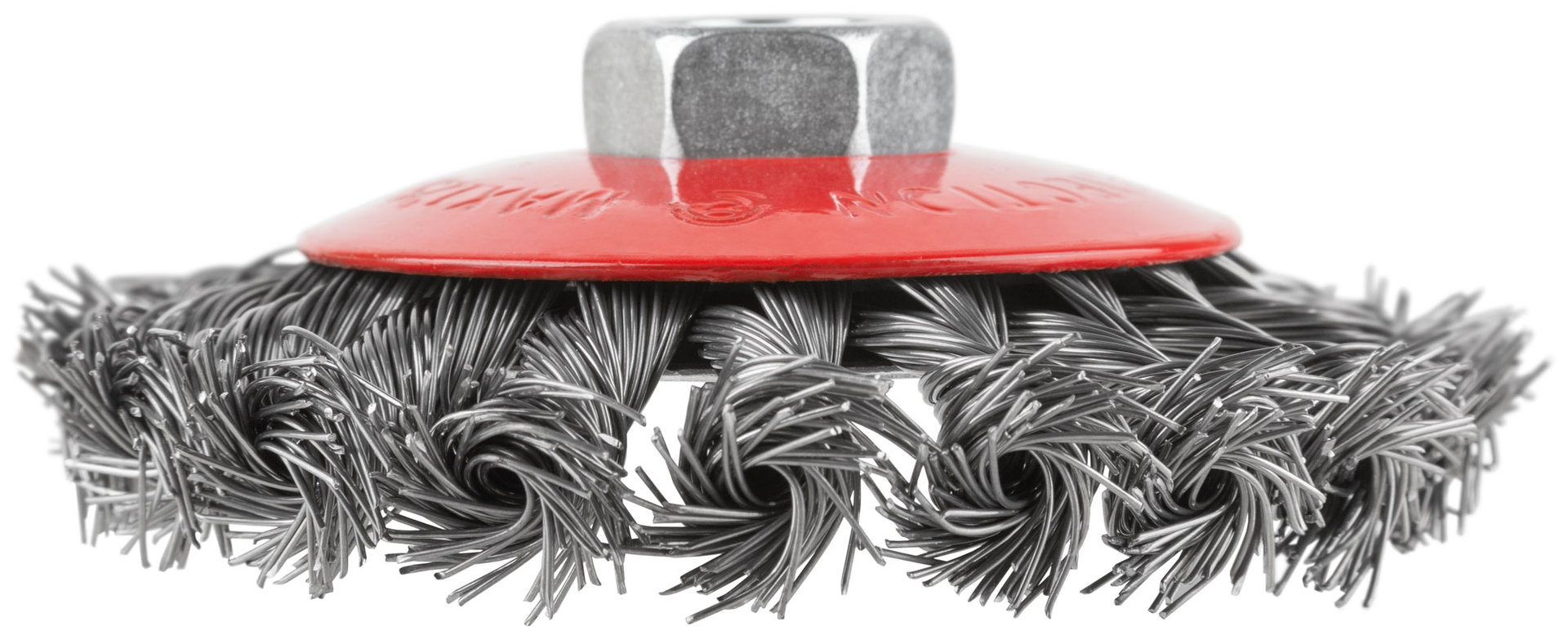 Корщетка-колесо с наклоном, гайка М14, стальная витая проволока 100 мм (39033)