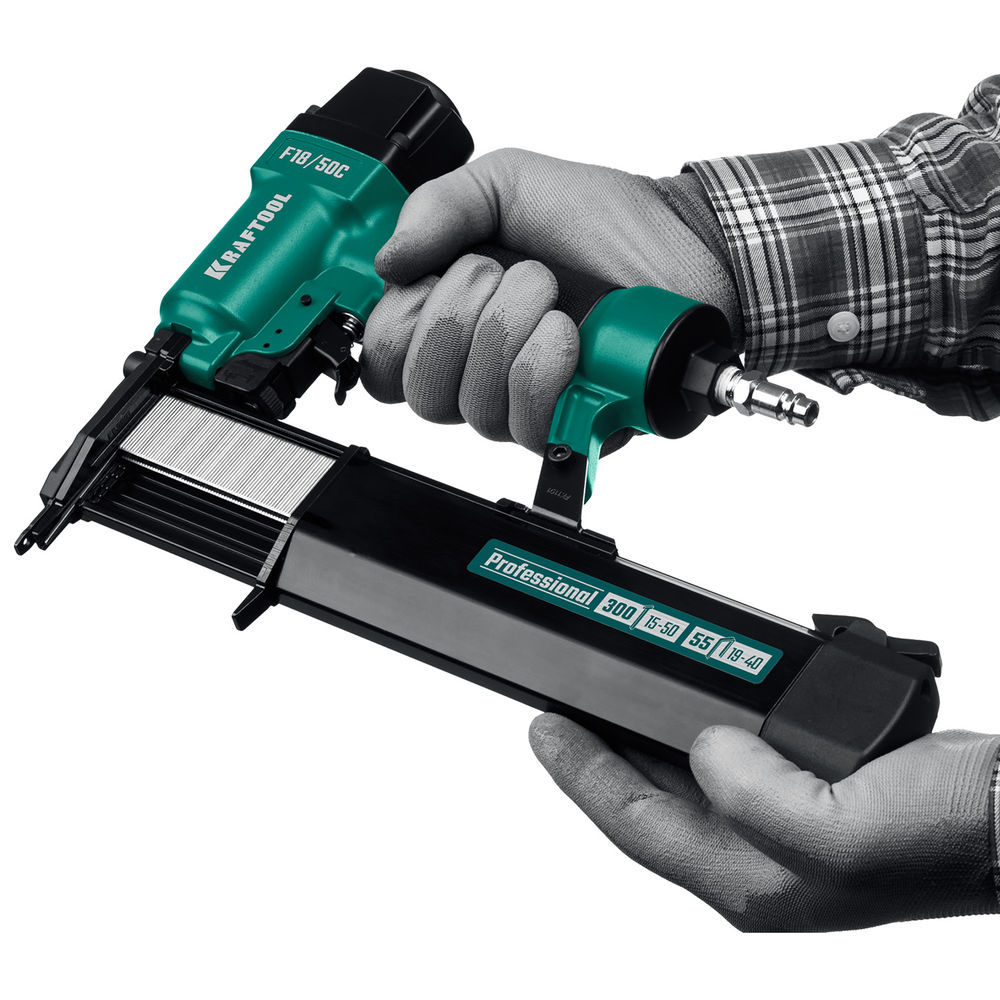 Пневматический нейлер-степлер F18/50C, 18Ga 2-в-1 для скоб тип 55 и гвоздей тип 300 KRAFTOOL 31962