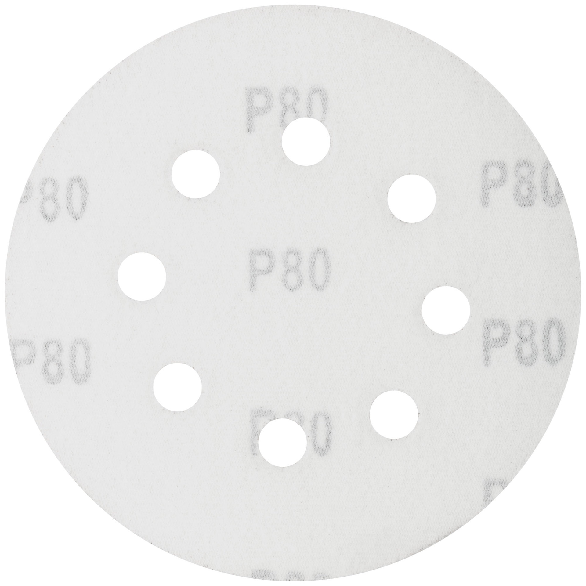 Круги шлифовальные с отверстиями (липучка), алюминий-оксидные, 125 мм, 5 шт. Р 80 (39784)