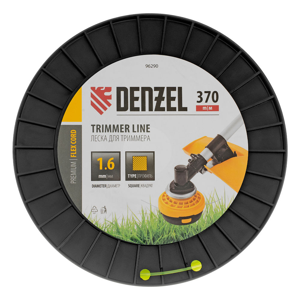 Леска для триммера квадрат 1,6мм х 370м, на DIN катушке FLEX CORD Denzel (96290)