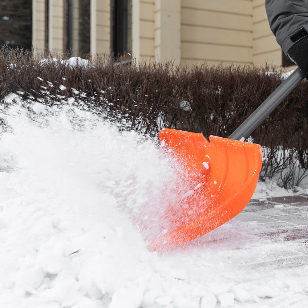 Лопата для уборки снега пластиковая, 490х370х1350 мм, стальной черенок, усиленная Сибртех (61667)