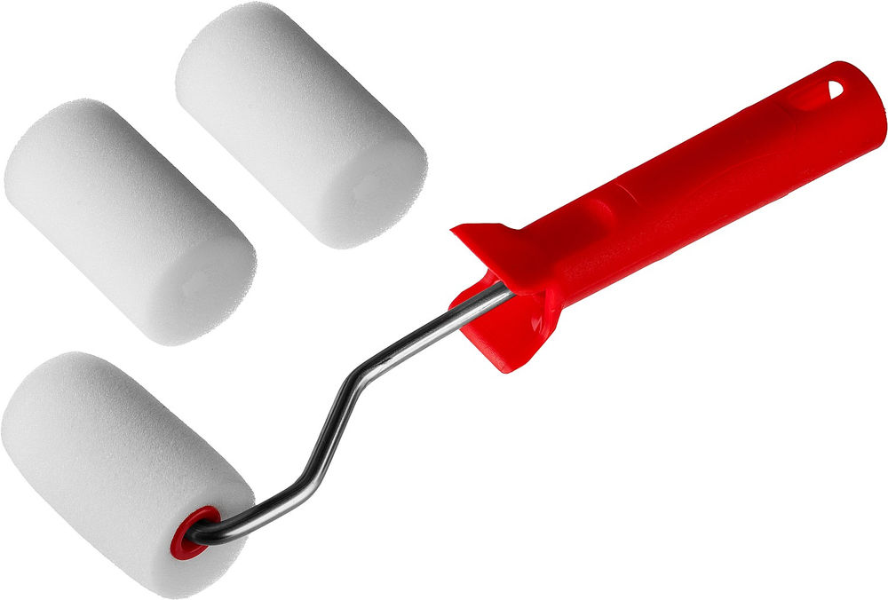 Малярный валик в наборе ПОРОЛОН, 40 х 65 мм, бюгель 6 мм, 3 шубки + ручка, для водорастворимых ЛКМ MIRAX 0363-06_z01