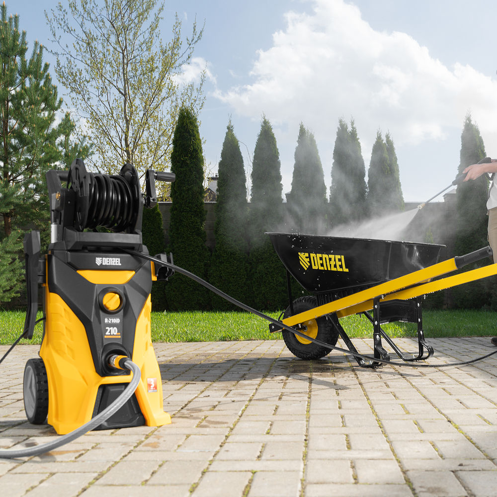 Моечная машина высокого давления R-210iD, 2600 Вт, 210 бар, 8.0 л/мин, асинхронный двигатель, барабан Denzel (58237)