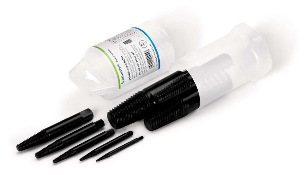 Набор экстракторов спиральных, 8 пр., #1/2/3/4/5/6/7/8, M3 - M45, пластиковый цилиндрический кейс, для правой резьбы (RE-4709023)