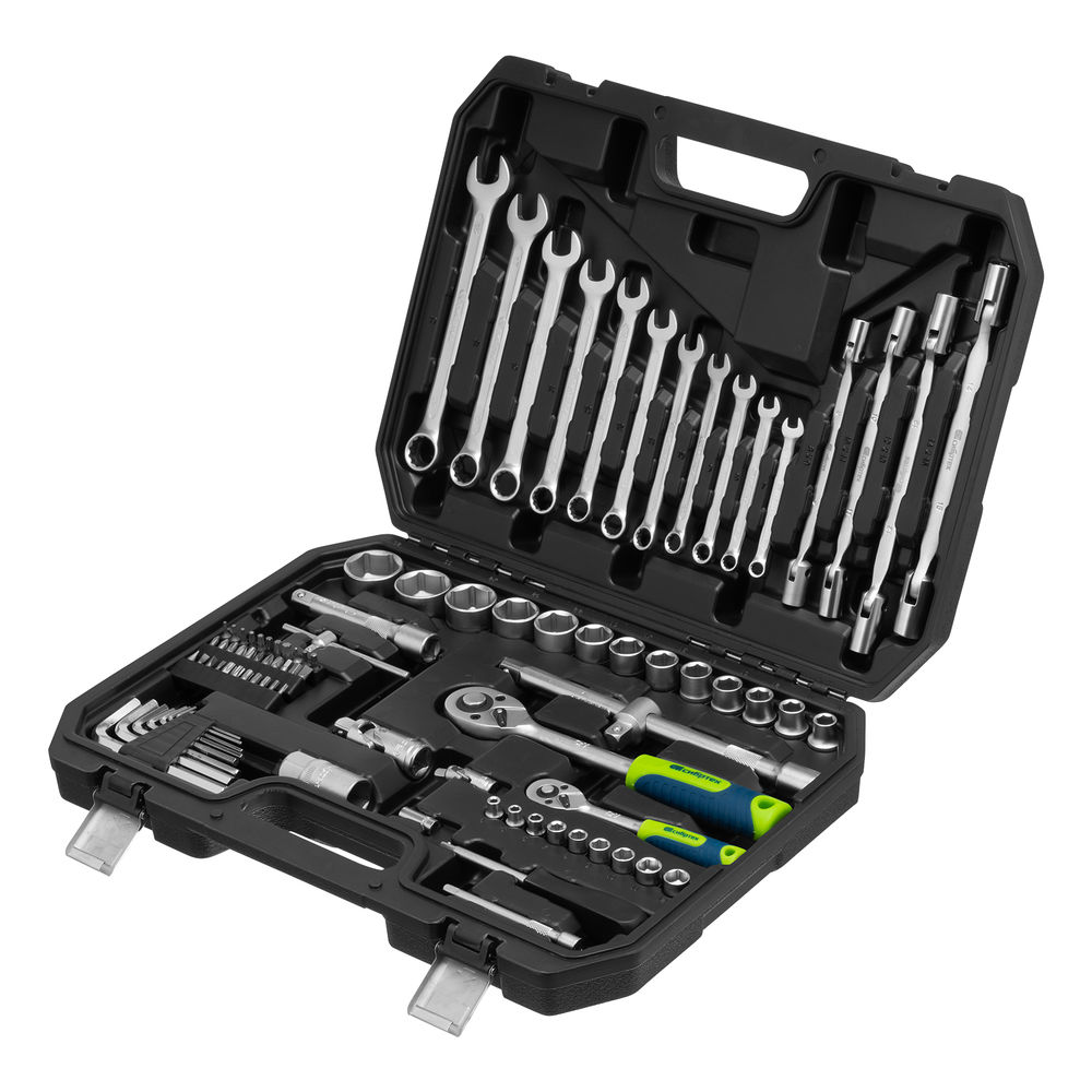 Набор инструментов, 1/2, 1/4, пластиковый кейс 89 предметов Сибртех