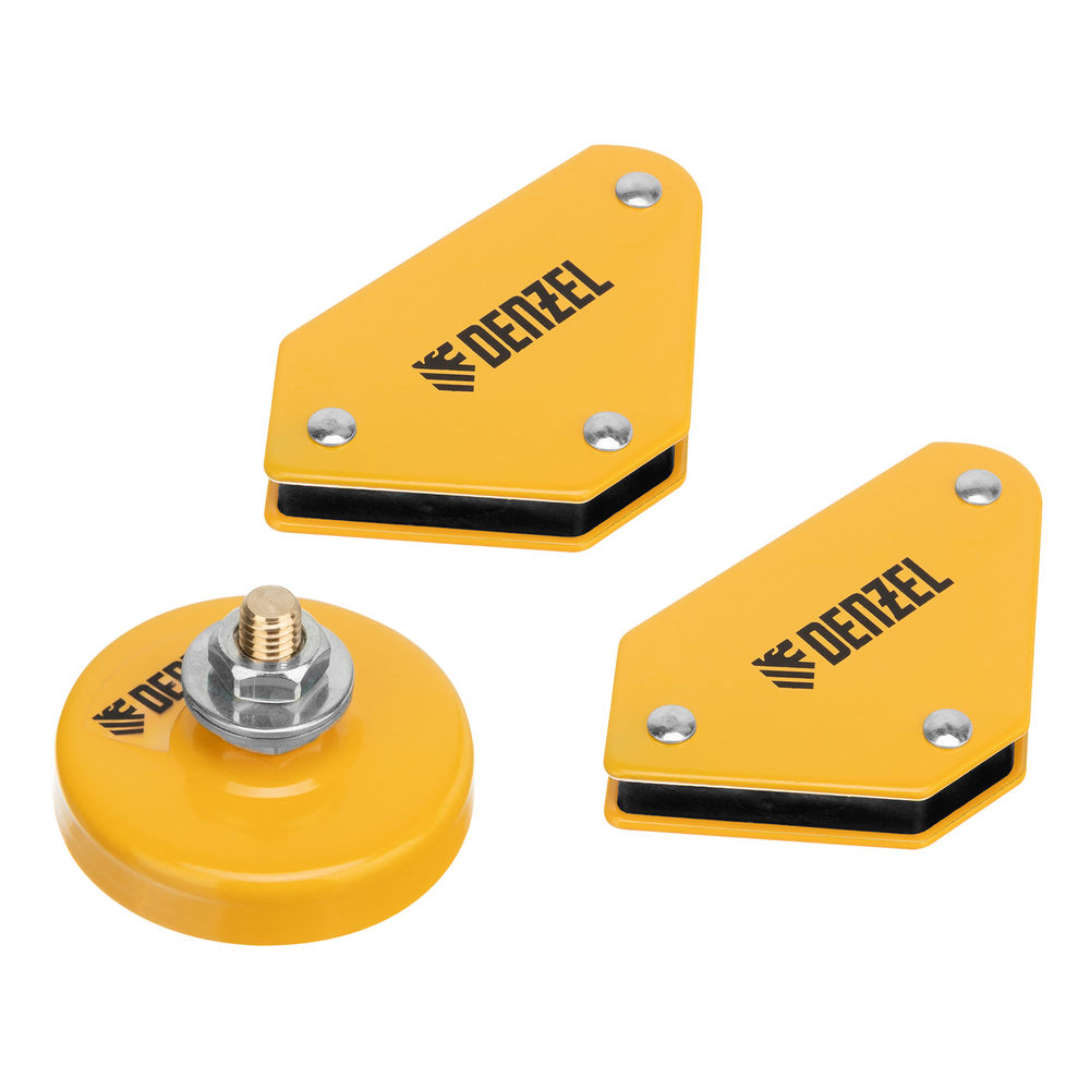 Набор из 2 магнитных сварочных фиксаторов и магнитной клеммы масса Denzel (97557)