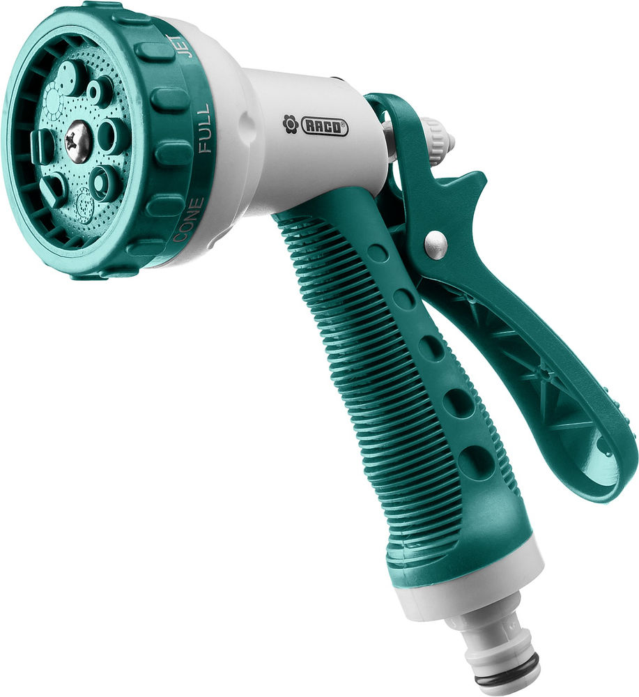 Поливочный пистолет 508C, 8 режимов, курок сзади, пластиковый с TPR RACO 4255-55/508C-18