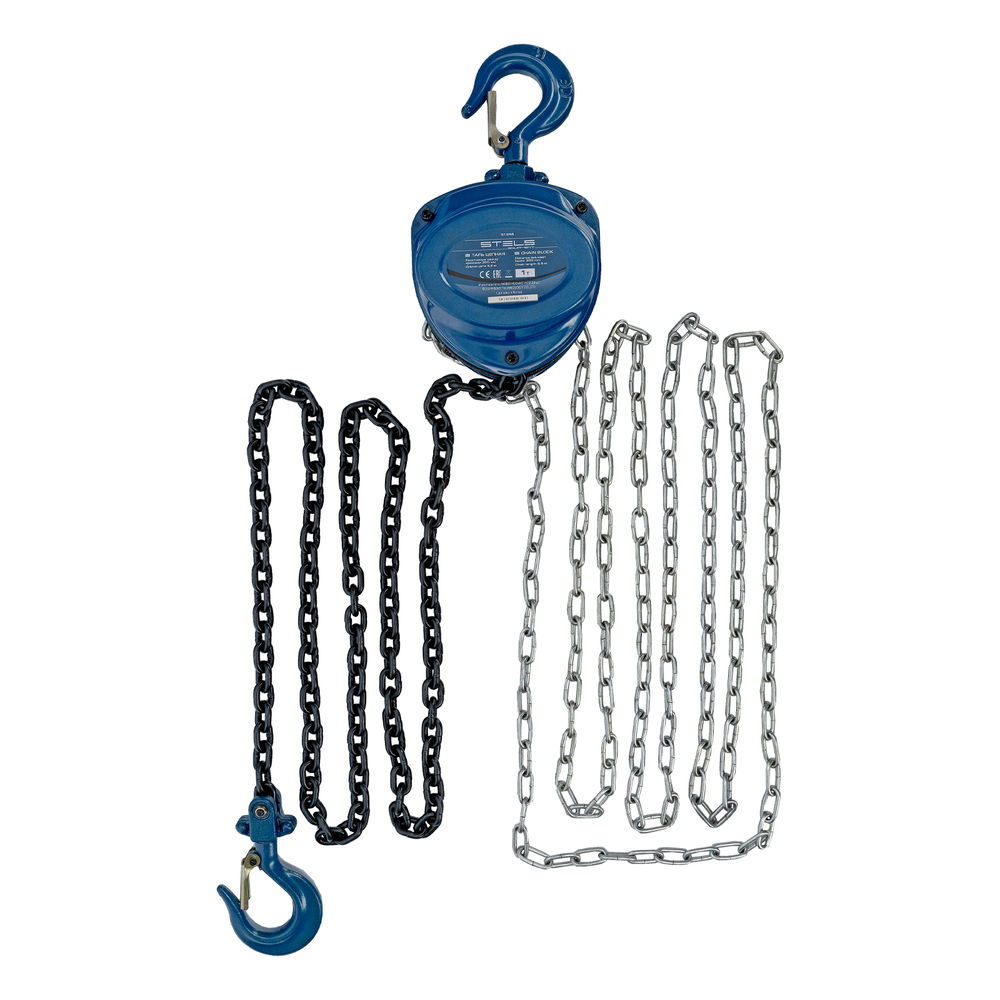 Таль цепная, 1 т, h подъема 2.5 м, расстояние между крюками 350 мм Stels (51944)