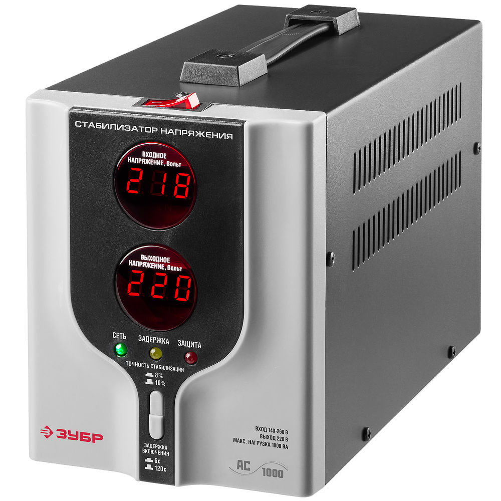 Стабилизатор напряжения автоматический 1000 ВА, 1 кВт ЗУБР Профессионал 59375-1