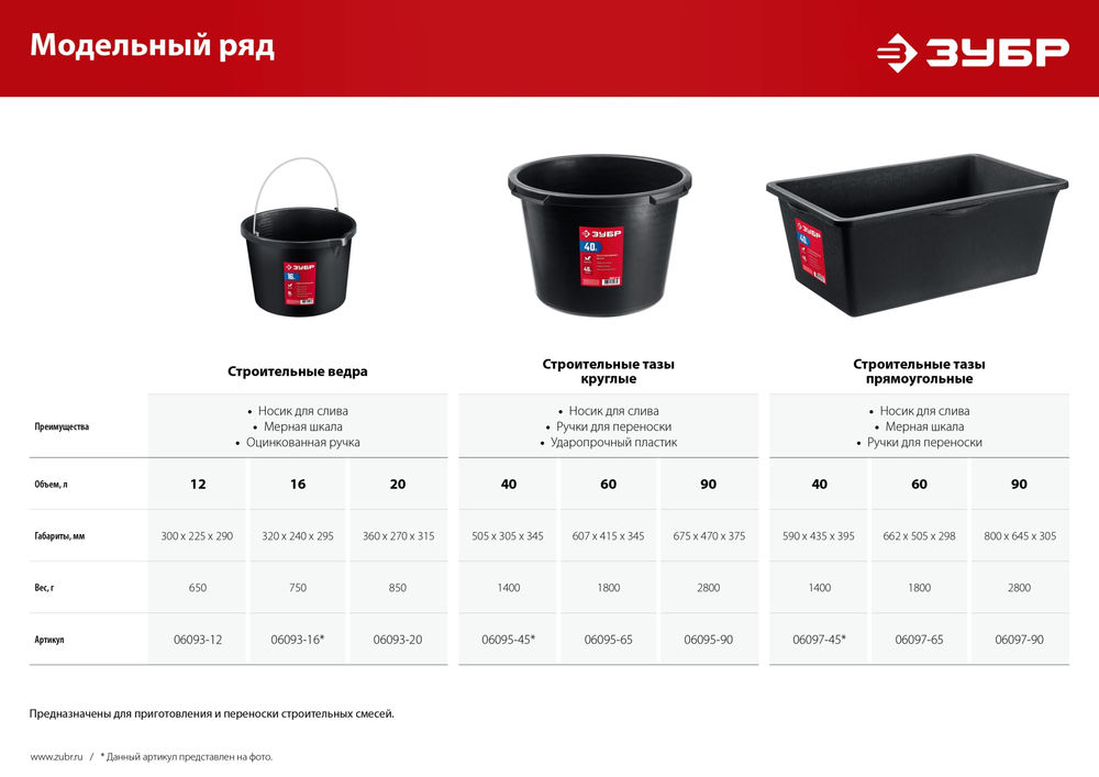 Таз строительный прямоугольный 40 л ЗУБР 06097-45_z03