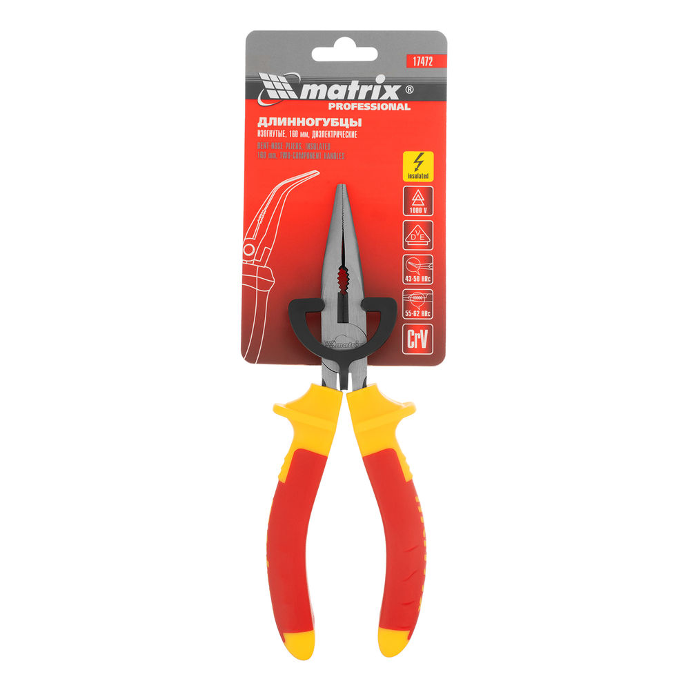 Длинногубцы изогнутые Insulated, 160 мм, двухкомпонентные рукоятки Matrix Professional (17472)