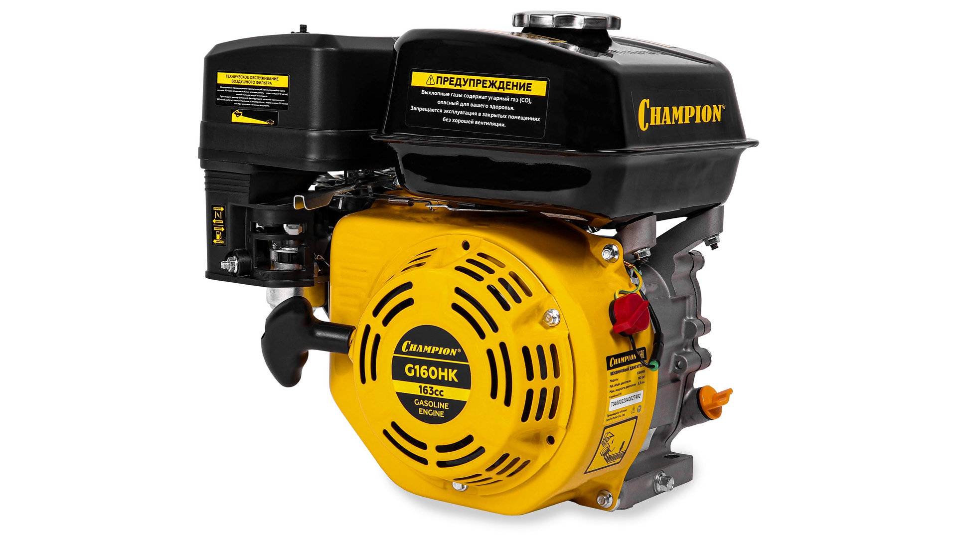 Двигатель 5,5лс/4кВт 163см? 19мм шпонка 15кг CHAMPION G160HK
