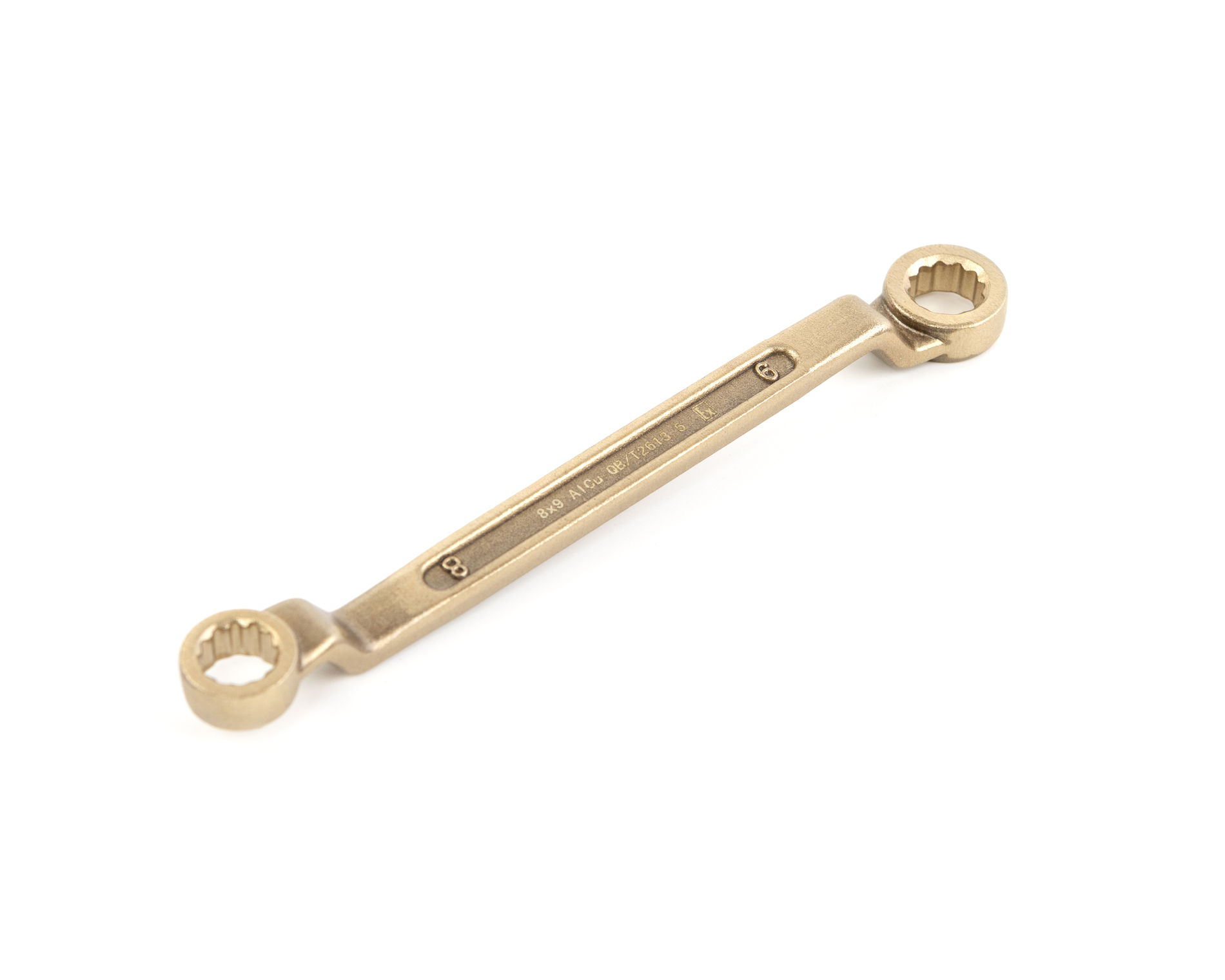 Ключ гаечный накидной двусторонний коленчатый 8х9 искробезопасный сплав AlCu 151-0809, HORTZ