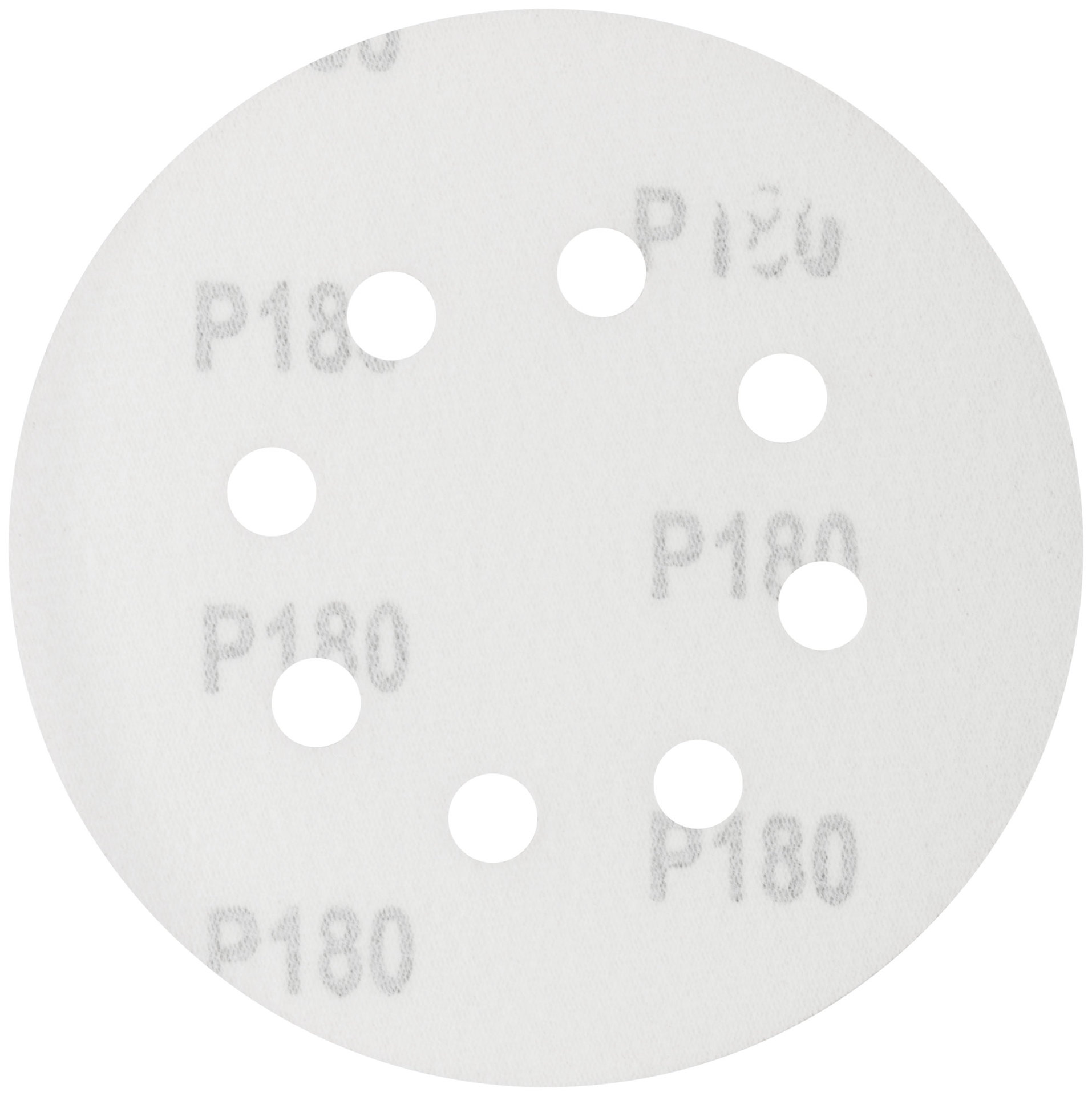 Круги шлифовальные с отверстиями (липучка), алюминий-оксидные, 125 мм, 5 шт. Р 180 (39788)