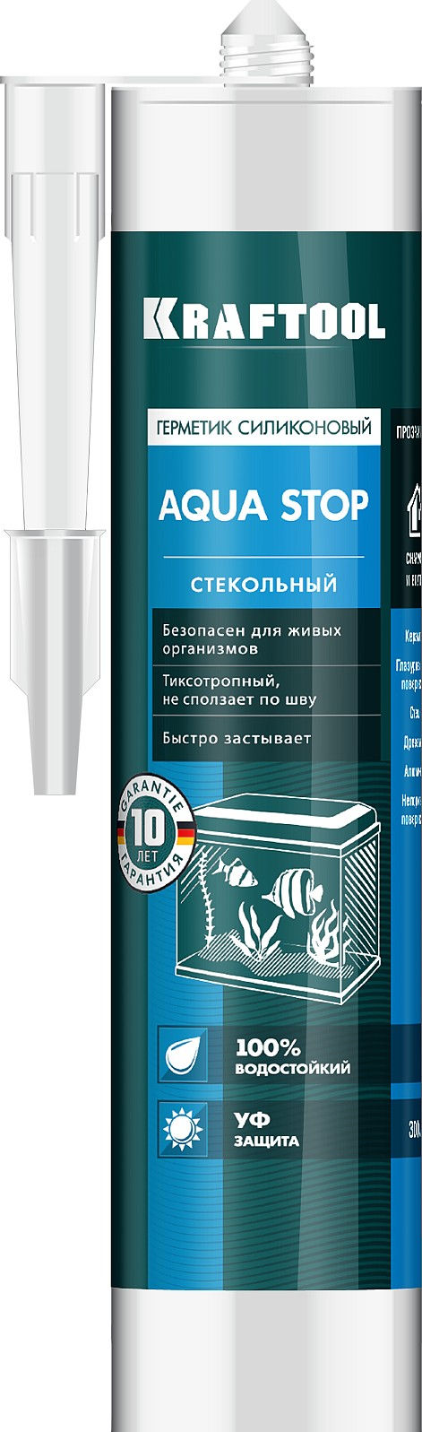 Прозрачный стекольный силиконовый герметик Aqua stop, 300 мл KRAFTOOL 41256-2