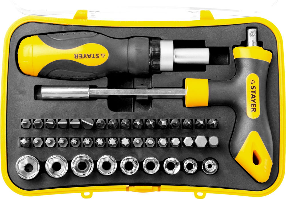 Отвертка реверсивная с насадками 43 предм. T-Compact-43 STAYER 25084-H43