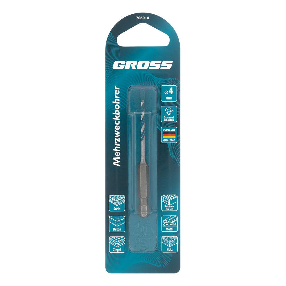Сверло универсальное, Multipurpose PRO, 6-гр. хвостовик, 4мм Gross (706010)