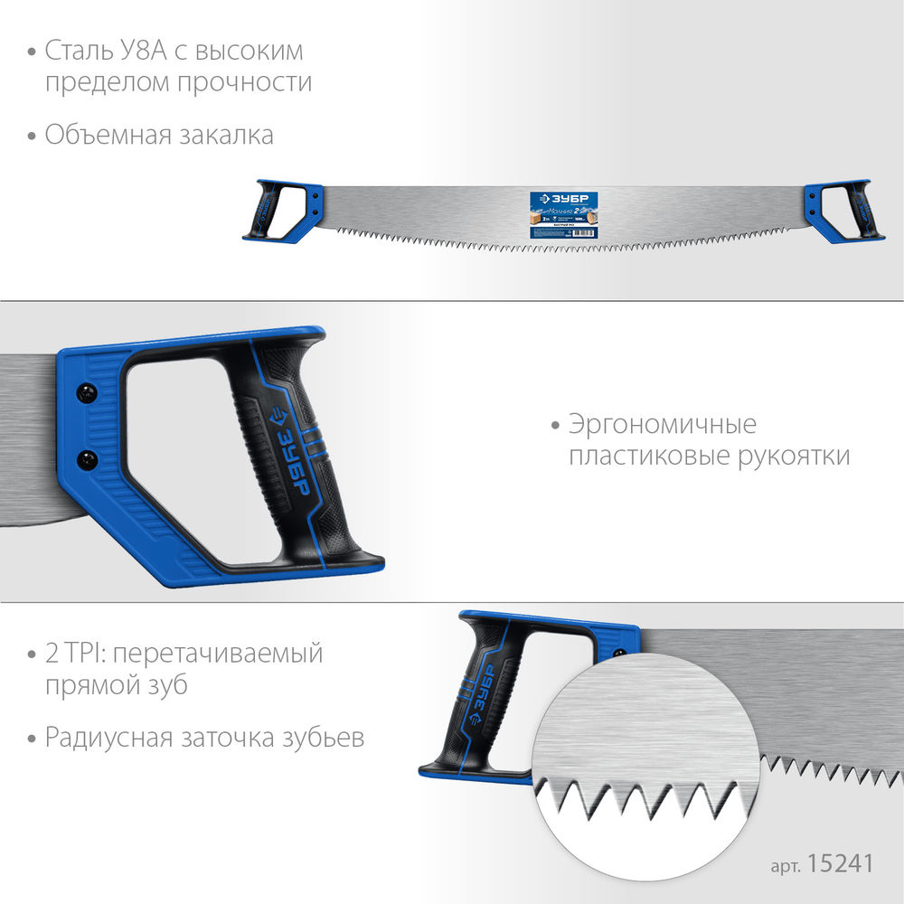 Пила двуручная с пластиковыми рукоятками 1000 мм ЗУБР Профессионал 15241