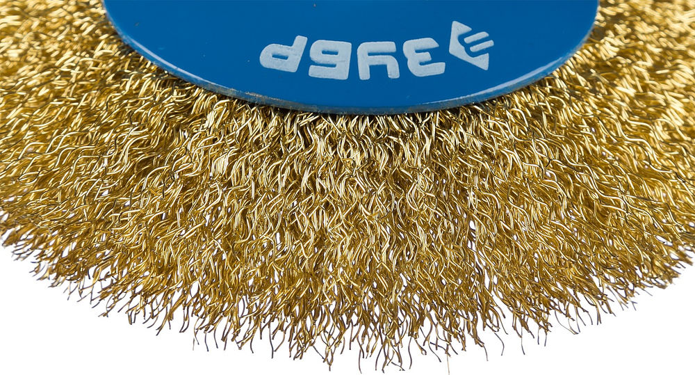 Щетка-крацовка коническая для УШМ 115 мм, витая стальная латунированная проволока 0.3 мм ЗУБР Профессионал 35267-115_z02