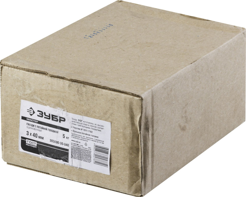 Гвозди 40?3 мм с большой потайной головкой цинк 5 кг ЗУБР 305090-30-040