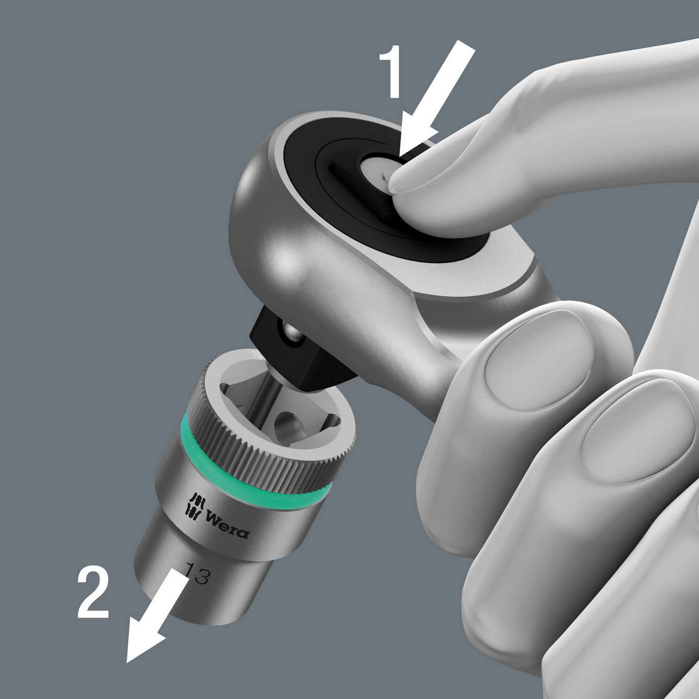 Трещотка 3/8 x 222 мм сдвижной квадрат 76 зубьев Zyklop Metal Push серия 8003 B Wera WE-004033