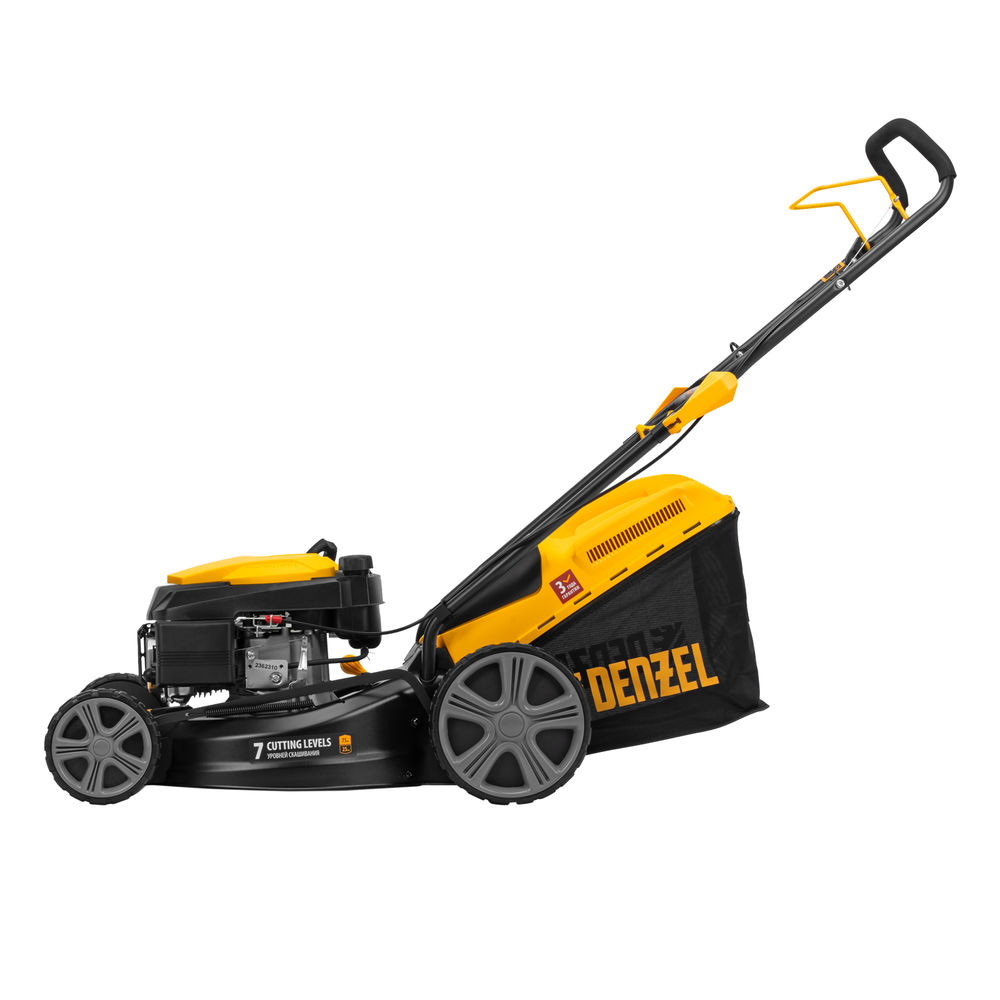 Газонокосилка бензиновая GLD-460, 146 куб.см, ширина 46 см, ручная, 7 уровней, травосборник 50 л Denzel (58802)