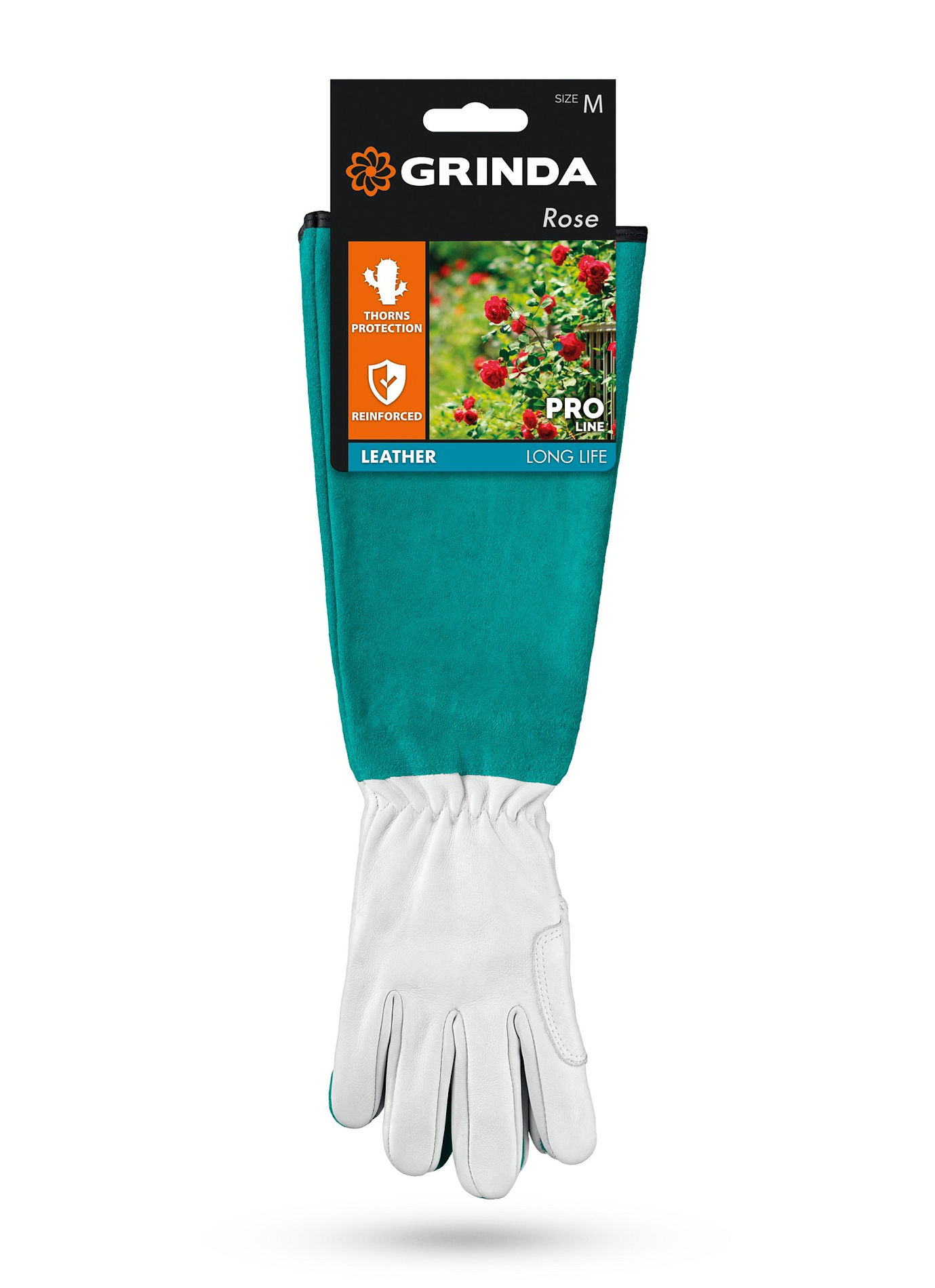 GRINDA ROSE, M (8), кожаные садовые перчатки для колючих кустарников с увеличенной крагой, усиленная ладонь и кончики пальцев, PRO Line (11304-M)