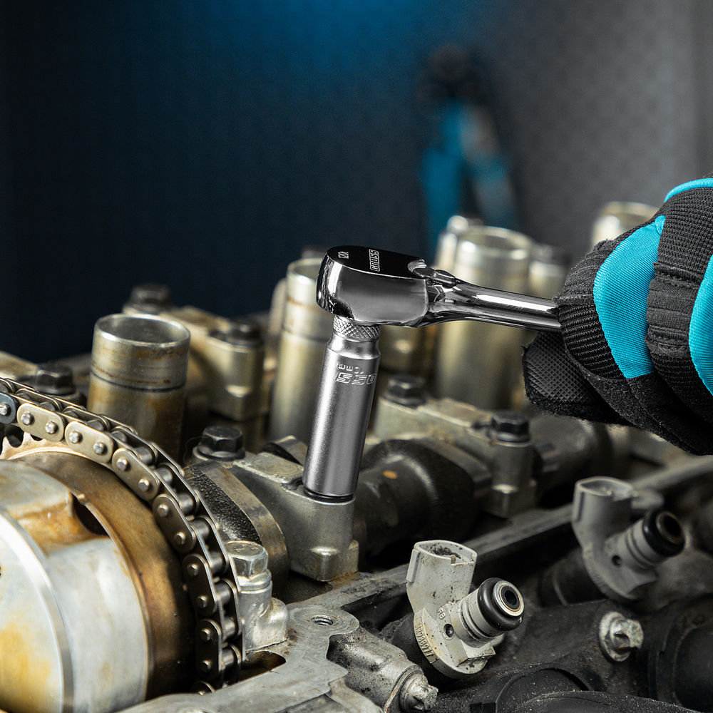 Ключ-трещотка 1/4, CrV, 120 зубьев, цельнометаллический, хром Gross