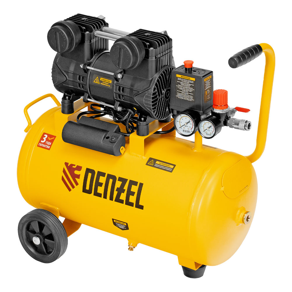Компрессор безмасл. малошумный DLP-950/24, 950Вт,24 л, 2850 об/мин, 170 л/мин Denzel (58142)