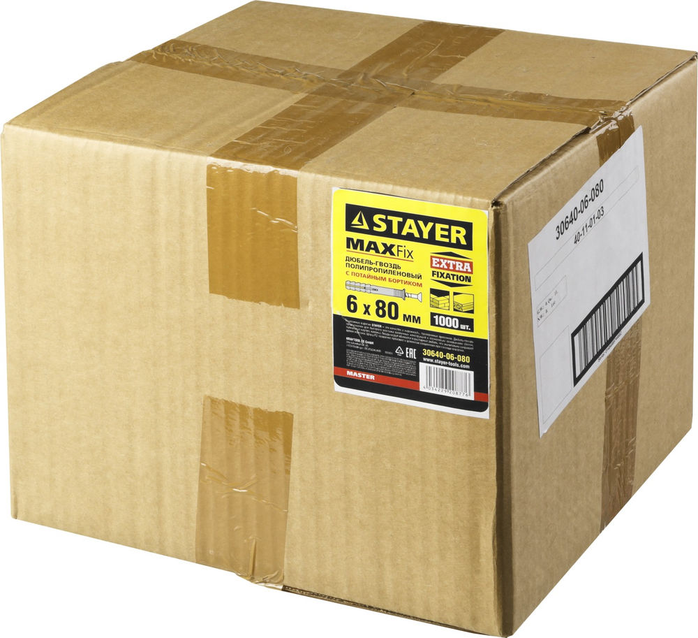 Дюбель-гвоздь 6 х 80 мм, потайной бортик, 1000 шт STAYER 30640-06-080