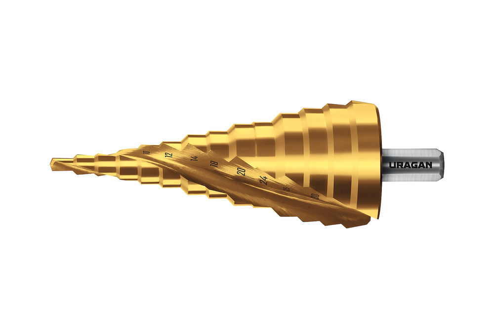 Сверло ступенчатое винтовая спираль URAGAN 4-39мм 14 ступеней 29658-4-39-14  