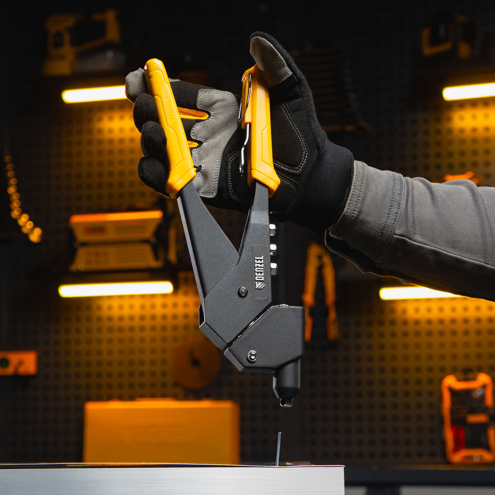 Заклепочник ручной, 285 мм, поворотный, 0-360, заклепки 2,4-3,2-4,0-4,8 мм Denzel (40442)