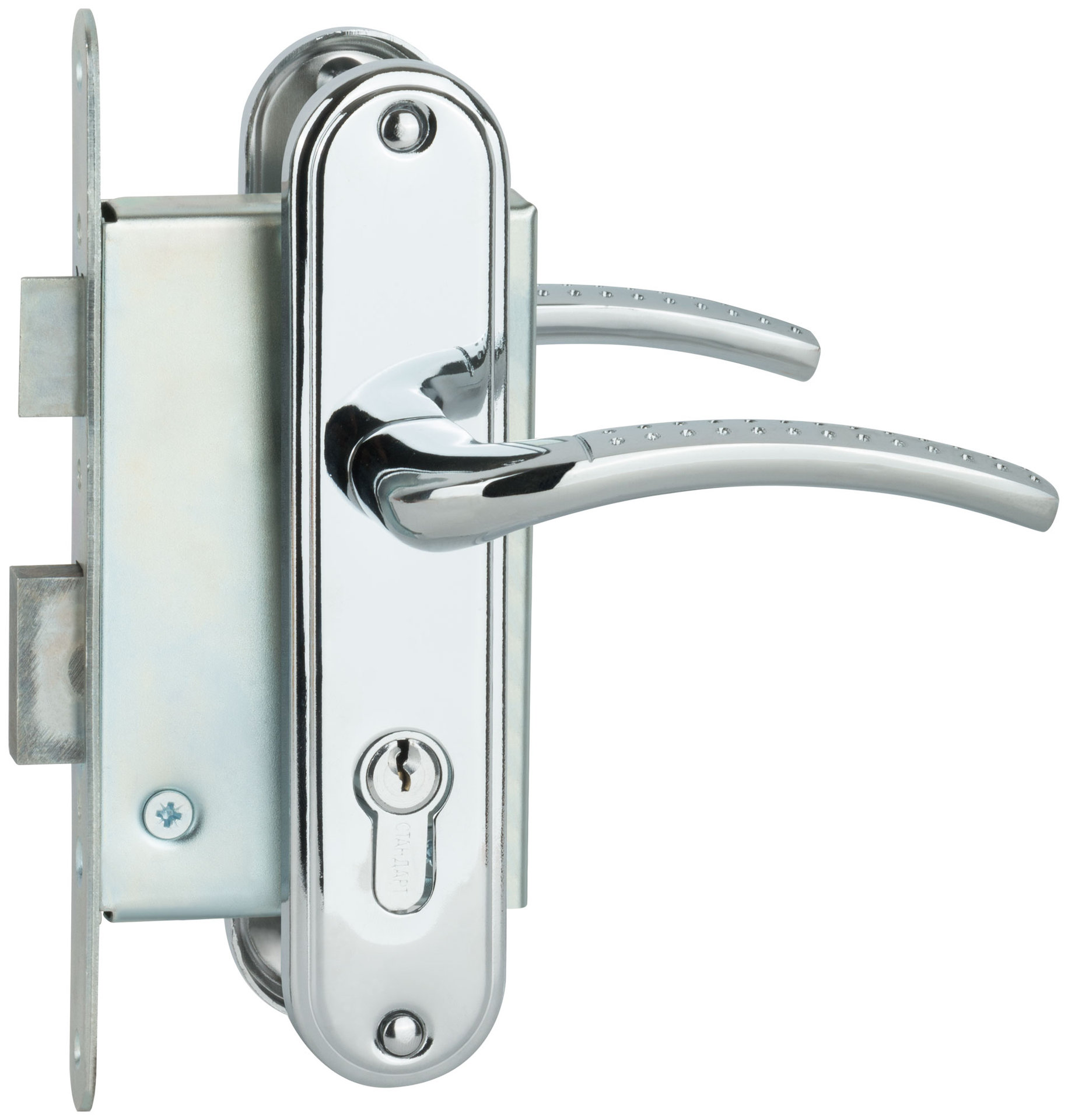 Замок врезной с ручками Стандарт ЗВ4-7.03С, хром (66998)