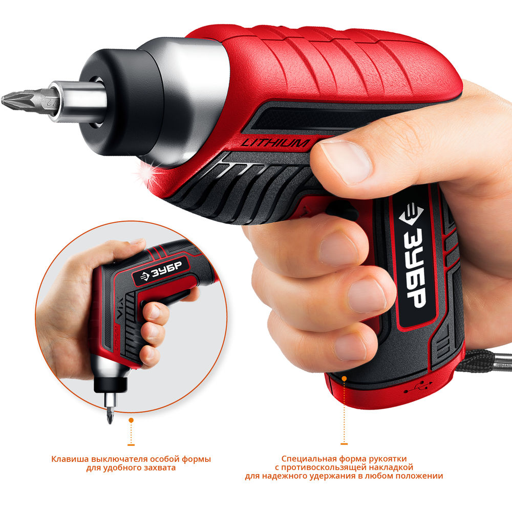 Отвертка аккумуляторная ViX 3.6 В, 10 бит ЗУБР ЗО-Е-3.6 Ли