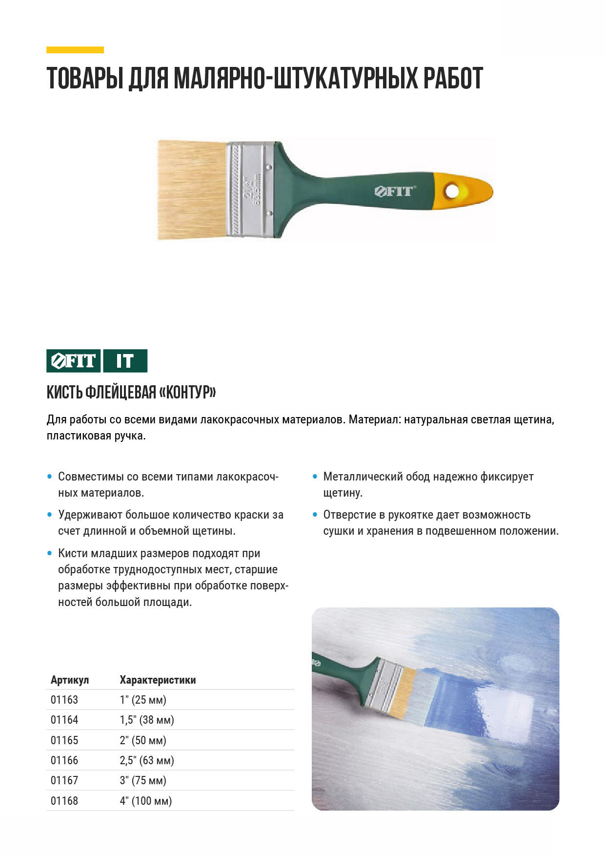 Кисть флейцевая Контур, натур.светлая щетина, пластиковая ручка 1 (25 мм) (01163)