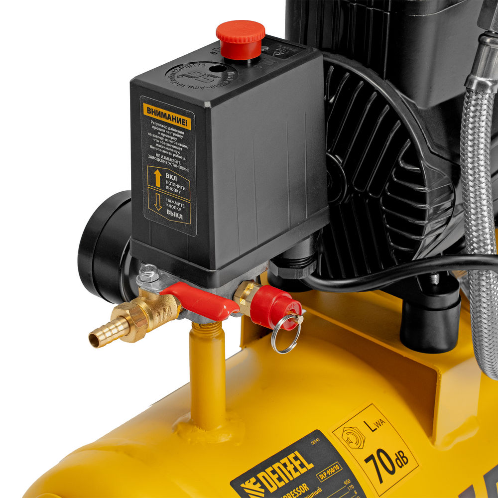 Компрессор безмасл. малошумный DLP-950/10, 950Вт,10 л, 2850 об/мин, 170 л/мин Denzel (58141)