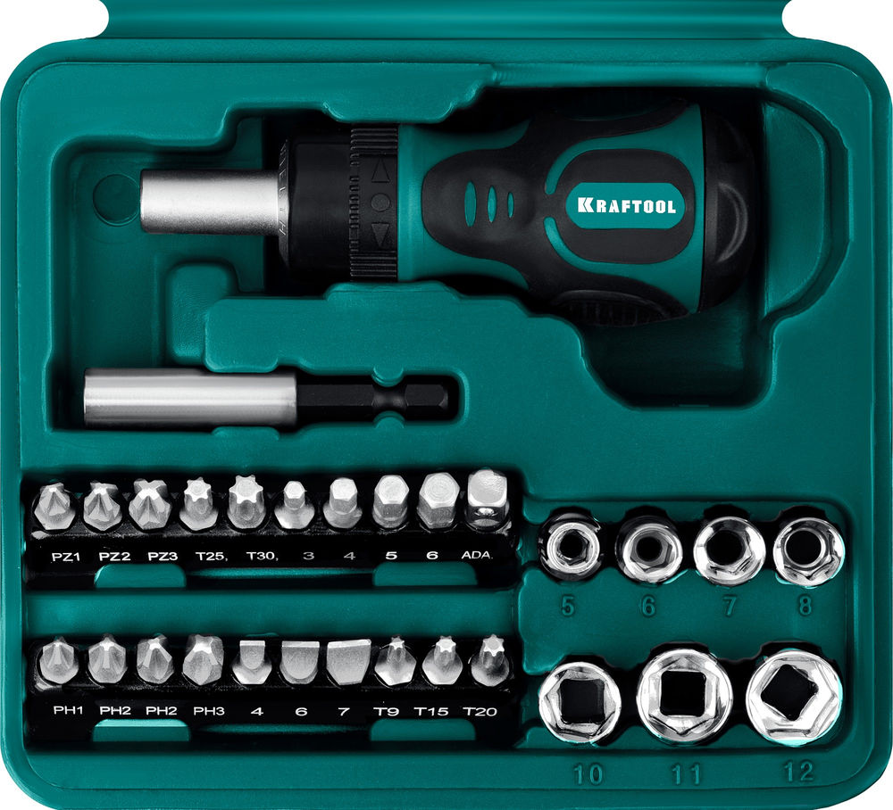 Отвертка реверсивная с насадками, 43 предм. Kompakt-43 KRAFTOOL 25556-H43