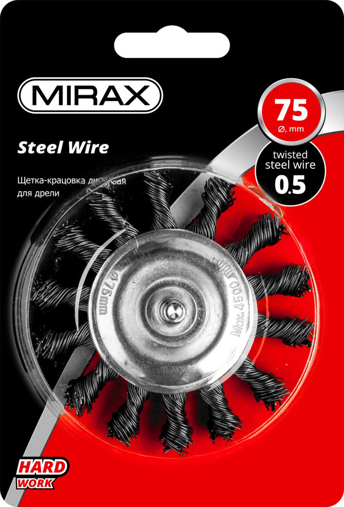 Щетка дисковая для дрели 75 / 6 мм, жгутированная стальная проволока 0.5 мм MIRAX 35146-075