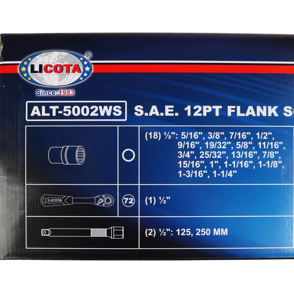 Набор торцевых головок 12-ти гранных, 24 пр., 5/16 - 1-1/4 1/2 Licota ALT-5002WS